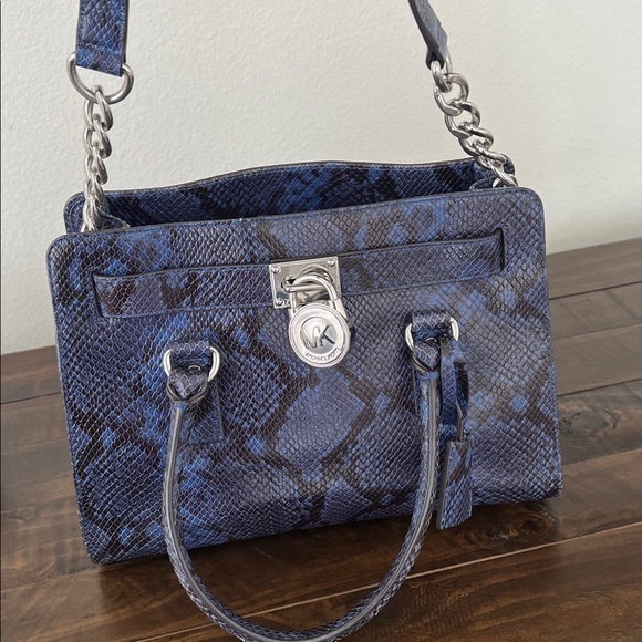 MICHAEL Michael Kors Handbags - Michael Kors Hamilton Blue Python Snake Soft Leather